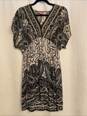 She's Cool Paisley V-Neck Dress in Black, White & Blue